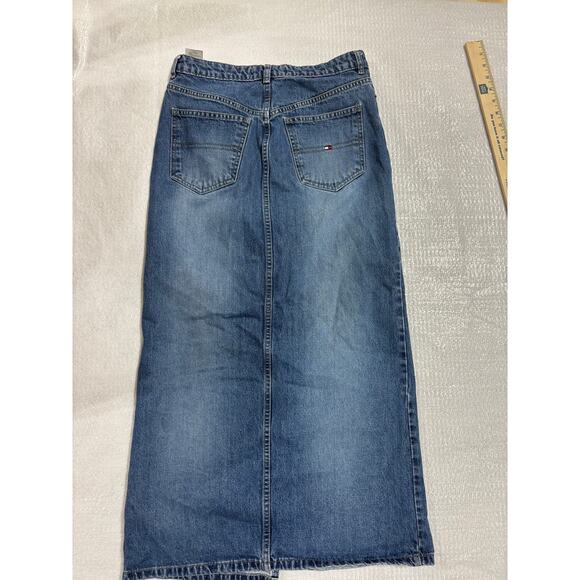 Tommy Hilfiger Jean Denim Maxi Skirt Womens 8 Button Fly Front Slit Y2K Vintage - Picture 2 of 11
